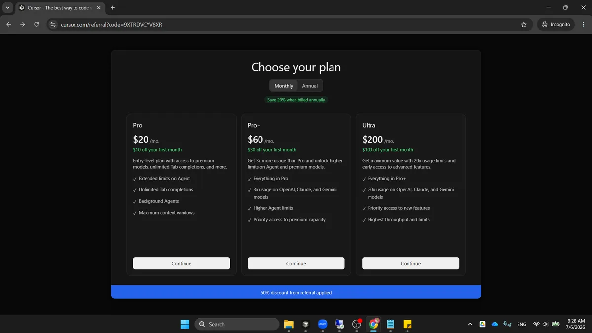 Bukti checkout referral 50% (3/4) - varian screenshot ketiga, PII di-blur. Screenshot editorial, 16:9.
